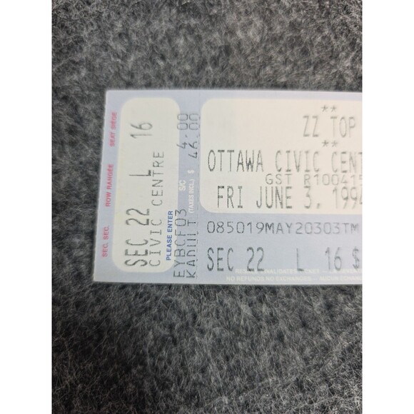 ZZ Top Concert Ticket Stub June 3 1994 Ottawa Civic Centre Arena - Picture 3 of 5